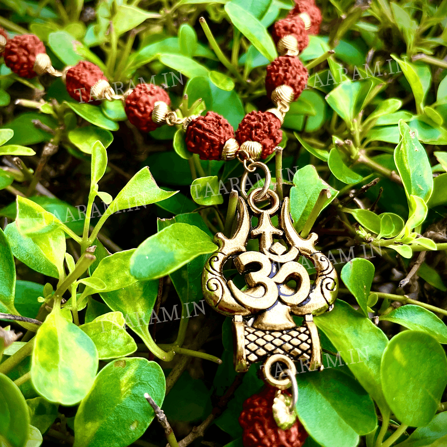 Gold Plated Rudraksha OM Shiva Trishool Necklace – Spiritual Protection & Strength