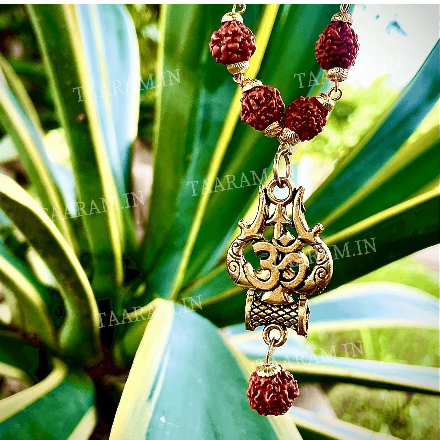 Gold Plated Rudraksha OM Shiva Trishool Necklace – Spiritual Protection & Strength