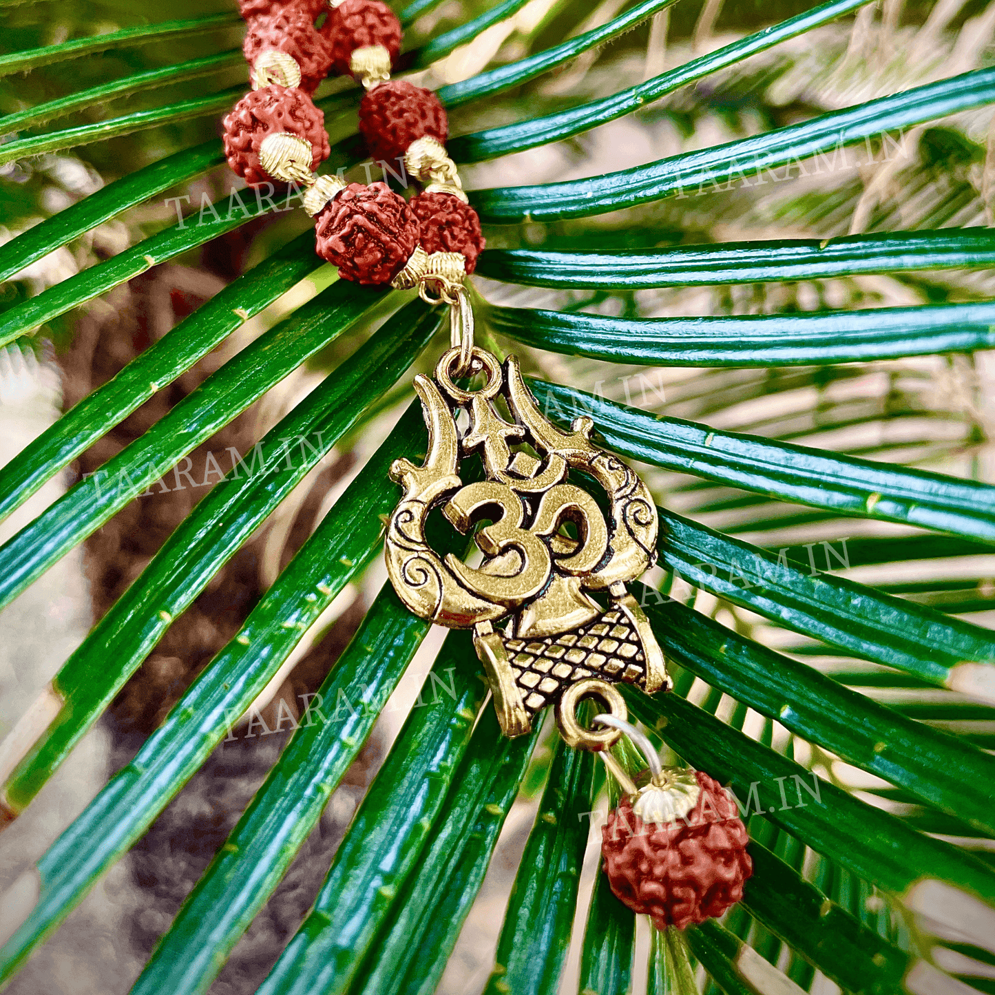 Gold Plated Rudraksha OM Shiva Trishool Necklace – Spiritual Protection & Strength