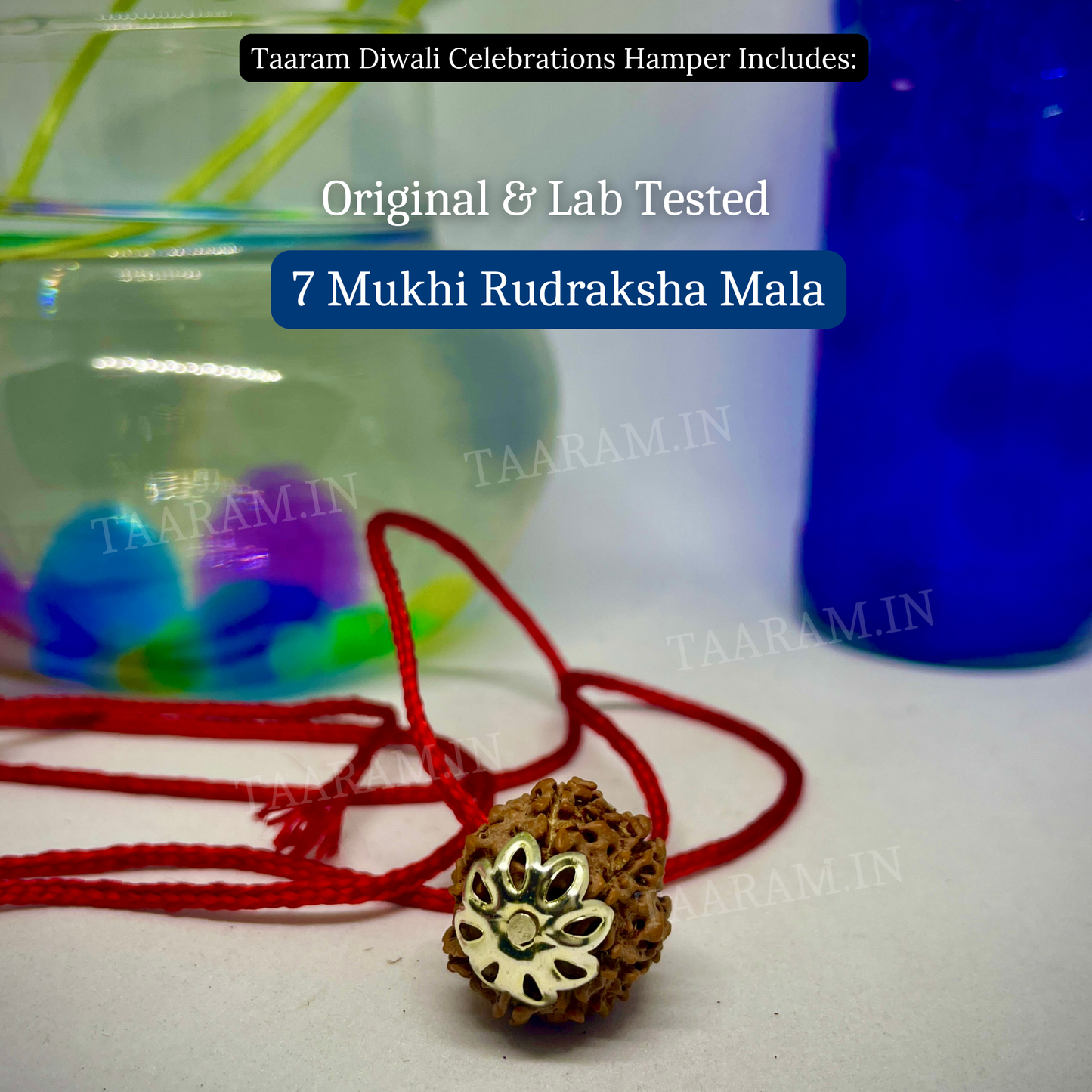 Taaram Diwali Celebrations - Rudraksha Shubh Diwali Hamper (5 Mukhi Rudraksha Bracelet, 7 Mukhi Rudraksha Mala & Handmade Fragrant Diya Candle)