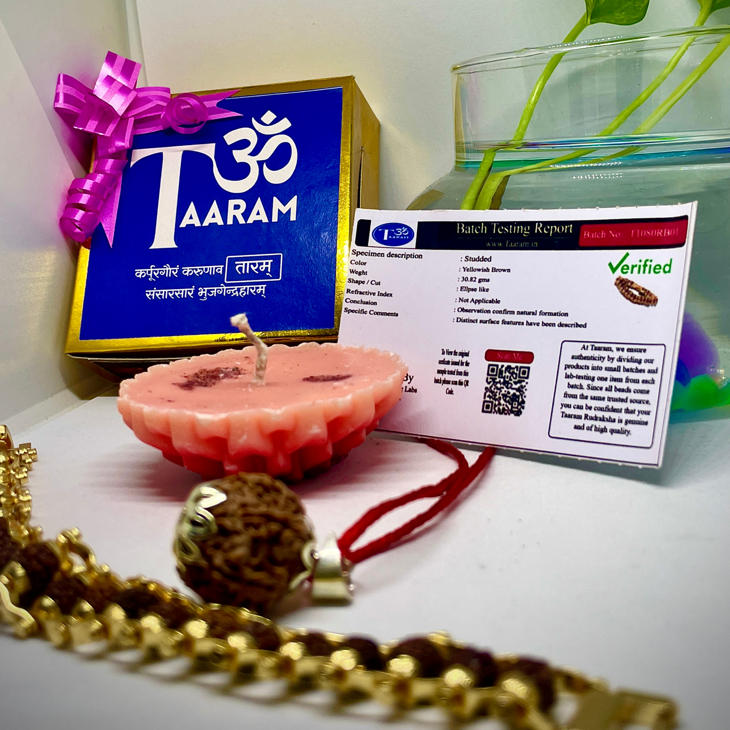 Taaram Diwali Celebrations - Rudraksha Shubh Diwali Hamper (5 Mukhi Rudraksha Bracelet, 7 Mukhi Rudraksha Mala & Handmade Fragrant Diya Candle)