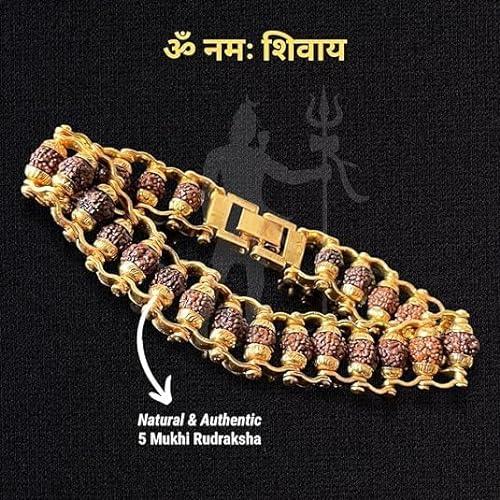 Gold Plated Modern Rudraksha Bracelet | 5 Mukhi Rudraksha Beads | Natural And Certfied Spiritual Bracelet