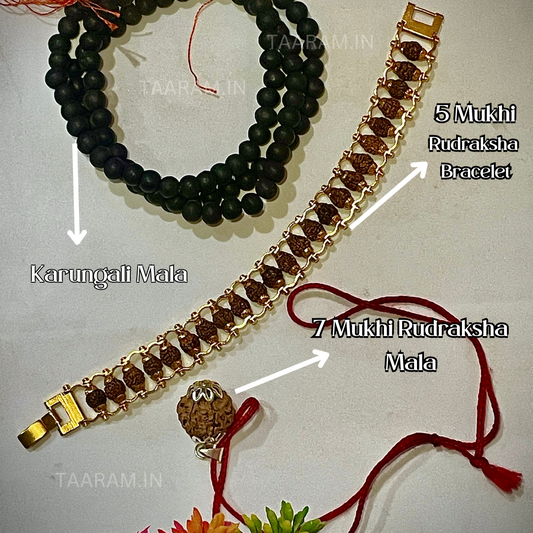 Taaram Shuddhi Raksha Combo - Original 5 Mukhi Bracelet | 7 Mukhi Mala | Karungali Malai