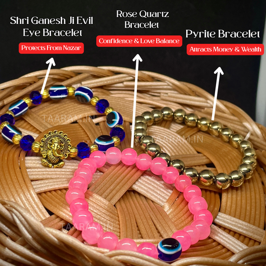 Triple Energy Booster Combo – Evil Eye Protection | Confidence & Love Balance | Money Magnet & Wealth (Original Bracelets)