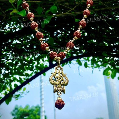 Gold Plated Rudraksha OM Shiva Trishool Necklace – Spiritual Protection & Strength
