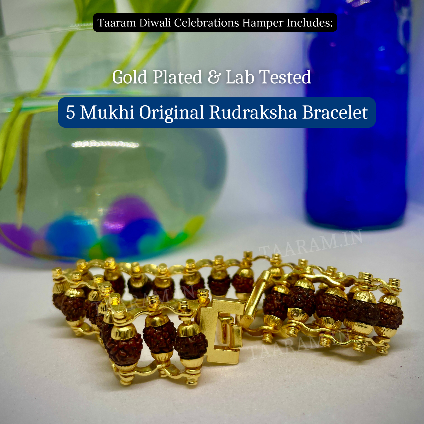 Taaram Diwali Celebrations - Rudraksha Shubh Diwali Hamper (5 Mukhi Rudraksha Bracelet, 7 Mukhi Rudraksha Mala & Handmade Fragrant Diya Candle)